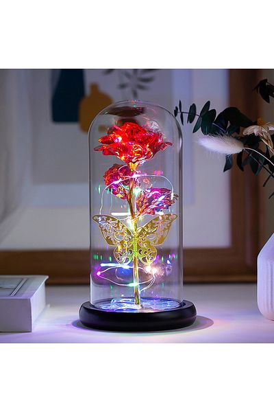 Choice Red Rose Light Artificial Galaxy Rose Lamp With Butterfly And Colorful Led Rose Flowers In Glass Bat