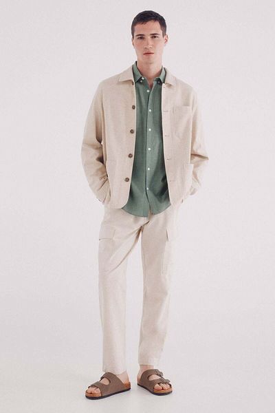 Springfield Slim Fit Linen Cargo Trousers