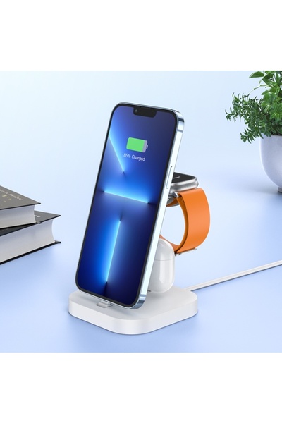 REDz Accessories Βάση φόρτισης 3 σε 1 για γραφείο, βύσμα Lightning και ασύρματη φόρτιση, Hoco CW43, Λευκό