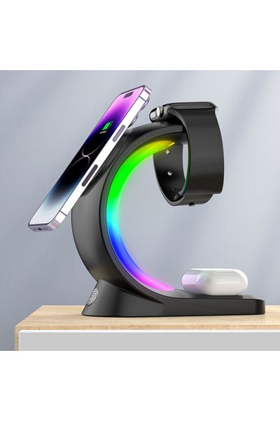 REDz Accessories 4 In 1 Charging, Rainbow T17, Magsafe, 15w, Rgb Light, Wireless Charging, Black
