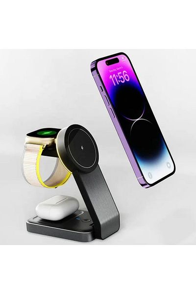 REDz Accessories 3 in 1 Stand with Warm Light, 15W Wireless Charging, Magnetic and Foldable, Model G-A24, Black