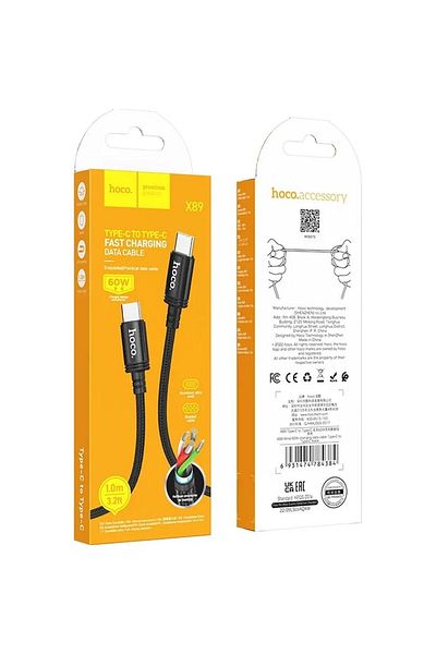 REDz Accessories Cablu Hoco de la USB Tip-C la USB Tip-C, 3A 60W, X89, 1m, Negru