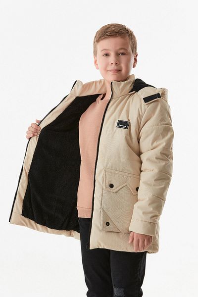 Fulla Moda Embroidered Double Pocket Hooded Boy's Coat