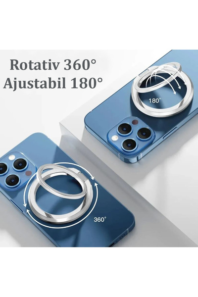 REDz Accessories Βάση δαχτυλιδιού Magsafe, Ultra Grip, Περιστρεφόμενη και ρυθμιζόμενη, Ισχυροί μαγνήτες, Μεταλλική, Ασημί