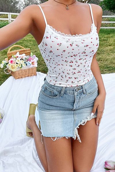 Merry See Μπλούζα Crop Top με λουλουδάτο σχέδιο