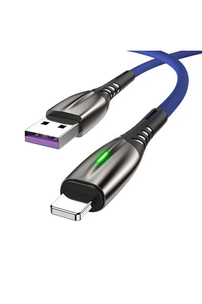 REDz Accessories Cablu compatibil cu iPhone, Lightning, 1m, LED, textil, albastru marin
