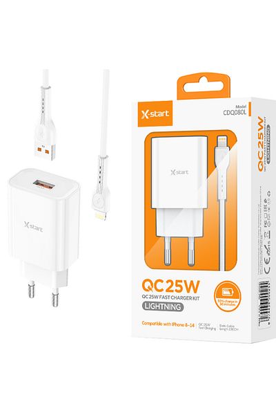 REDz Accessories X-start Cdq080l Adapter And Lightning Cable Set, For Iphone, Fast Charging 25w, White