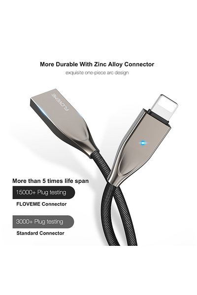 REDz Accessories Cablu de date cu încărcare rapidă 2.1A, Apple Lightning, cu LED, lungime 1.2m, albastru, marca Floveme