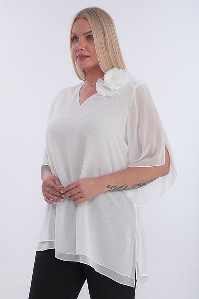 KİFAYET 16500 Feather Flower Brooch Short Sleeve Chiffon Evening Dress (R) (B104)