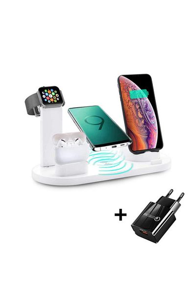 REDz Accessories Stand de încărcare 4 în 1, Kephe, încărcare wireless, 6 conectori, universal, alb