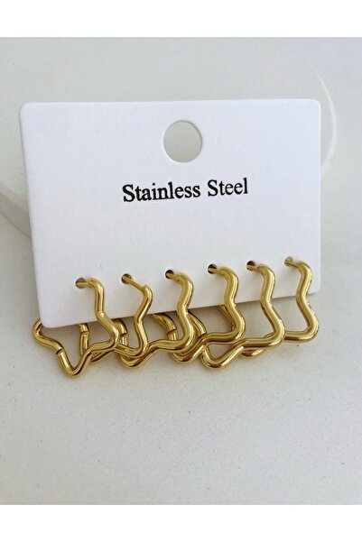 Mercan Aksesuar Çelik Yıldız Model 6'lı Set Küpe 2.5cm 2 cm 1.7 cm