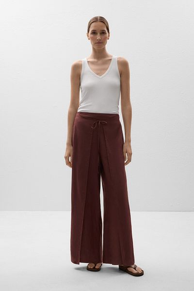Oysho 100% Linen Layered Straight-leg Trousers