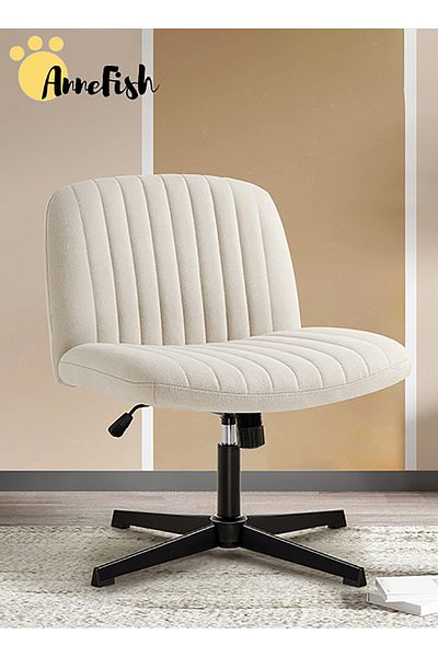 AnneFish Criss Cross Legged Office Chair Wide Desk Chair Armless Computer Task Chair Swivel Vanity Home Chair