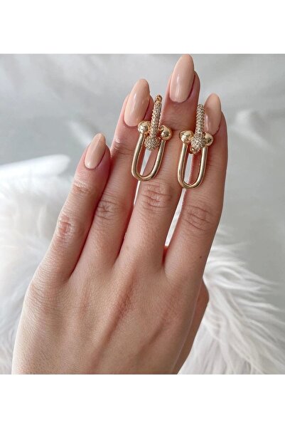 Aksesuar Çelik Gold Taşlı Tiffany Küpe
