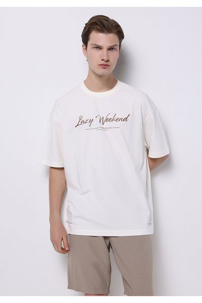 Colin's Oversize Fit Round Neck Plain Men's White Short Sleeve T-Shirt