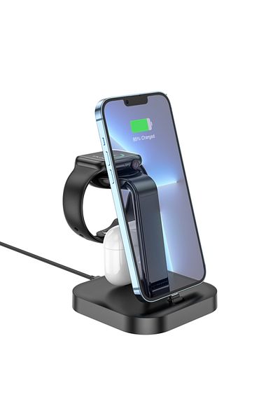 REDz Accessories 3 In 1 Charging Stand For Desk, Lightning Plug And Wireless Charging, Hoco Cw43, Black