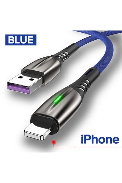 REDz Accessories Cablu compatibil cu iPhone, Lightning, 1m, LED, textil, albastru marin