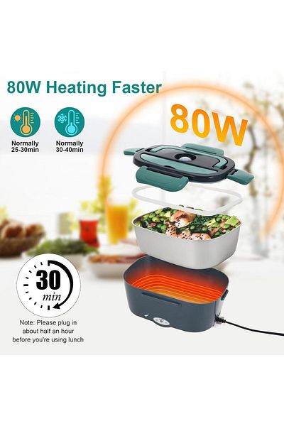 COOYA صندوق غداء كهربائي، سعة كبيرة 1500 مل، تصميم مقاوم للتسرب، تسخين سريع، سهل التنظيف، أخضر