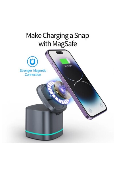 REDz Accessories Βάση φόρτισης 3 σε 1, MagSafe, πολύχρωμο φως, 15W, ασύρματο, γκρι