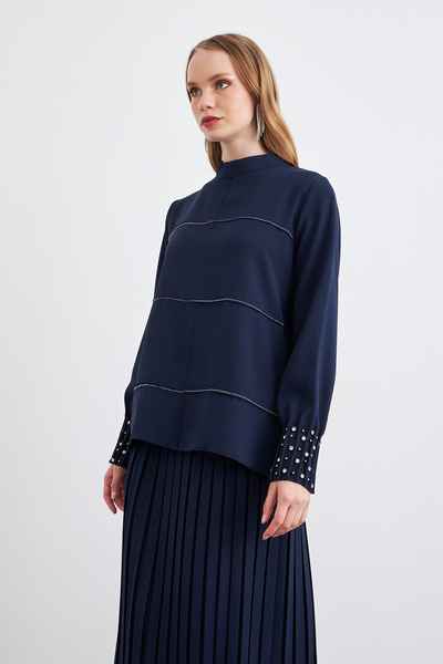 VAVİNOR Arin Pleated Double Suit - Navy Blue