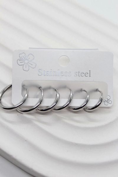 stainles steel Women's Anti-Tarnish 316 L Steel 6-Piece Hoop Set Anti-Tarnish Steel Earrings