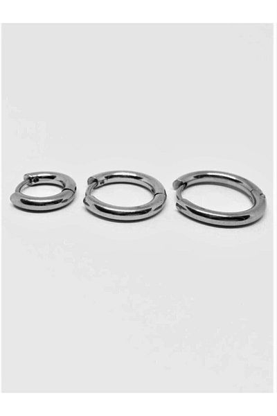 MAZEN 316l Stainless Non-Tarnish Surgical Steel Unisex Triple Hoop Earrings (10MM 12MM 14MM) (SILVER COLOR)