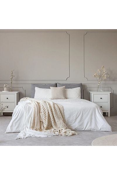 Kotonia Home Lenjerie de pat KING SIZE, 4 piese, 100% bumbac, Ranforce Pakistan, Alb