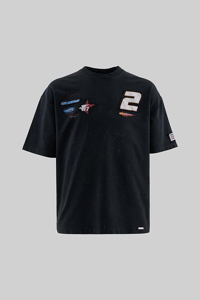 Machinist Men's Multiple Patchies Washed Oversize Black T-Shirt