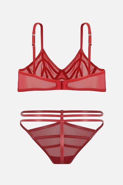 Wonna Leather Tulle Bra Thong Set - Cupless - Fashion - 2711 - Red
