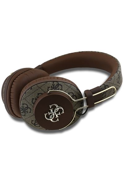 Guess Căști wireless, logo metalic 4g, Bluetooth 5.3, carcasă, USB C, piele ecologică, 300mah, maro