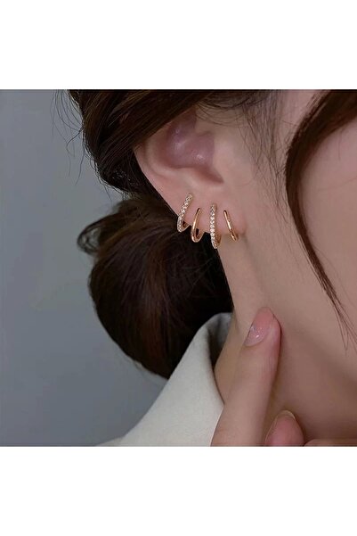 Nazlı Jewelry Zirkon Taşlı Altın Kaplama Pençe Küpe