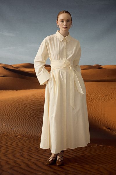 KUAD Butter Yellow Belted Shirt Dress