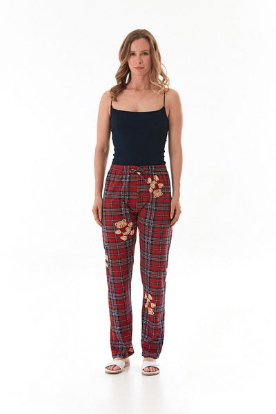 Fulla Moda Teddy Bear Printed Plaid Pajama Bottoms