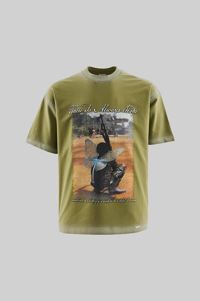 Machinist Men's Kid with the Gun Oversize Military Green T-Shirt