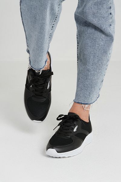 Beyond Women's Black - White Sole Laced Mesh Detailed Leather Sneaker 3cm Byndjack01