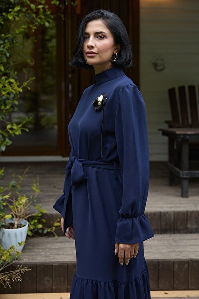 InStyle Φόρεμα με λουλούδια με λεπτομέρεια με ζώνη Navy Blue