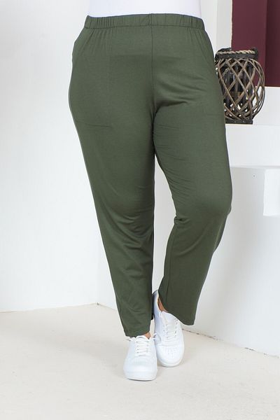 tarzımsüper Women's Large Size Comfort Model Elastic Waist Pocket Lycra and Comfortable Fit Wide Leg Pants