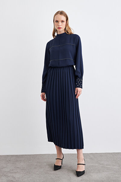 VAVİNOR Arin Pleated Double Suit - Navy Blue