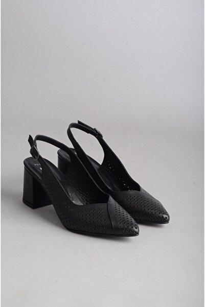 SEÇ KUNDURA SEÇ 991 PANTOF DE FEMEIE CU TACĂT PIELE VERITĂ (Toc: 7,5 cm) NEGRU