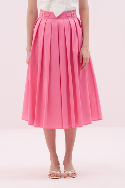 Roman Toka Detaylı Pileli Tafta Midi Boy Etek Pembe Y2515046_038