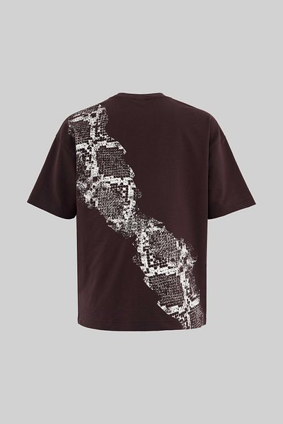 Machinist Men's Crocodile Printed Oversize Brown T-Shirt