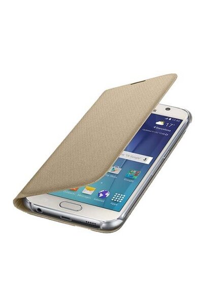 Samsung Galaxy S6 Ile Uyumlu Flip Wallet (TEKSTİL) Altın Ef-wg920bfegww