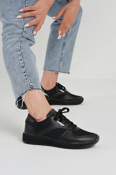 Beyond Women's Black Lace-Up Mesh Detailed Leather Sneaker 3cm Byndjack01
