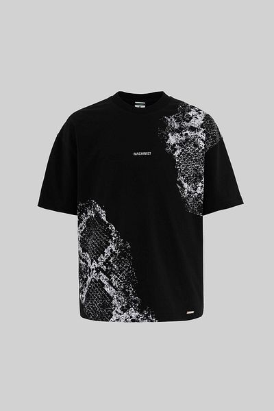 Machinist Men's Crocodile Printed Oversize Black T-Shirt