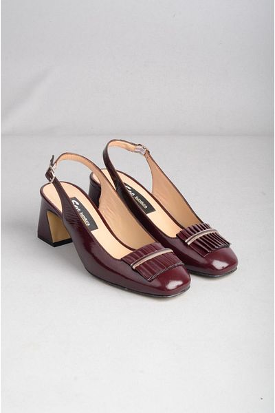 SEÇ KUNDURA Seç 2552 Genuine Leather Women's Classic Shoes with Heel (Heel Height: 6.5 cm) Claret Red Patent Leather