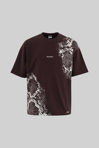 Machinist Men's Crocodile Printed Oversize Brown T-Shirt