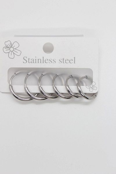 stainles steel Women's Anti-Tarnish 316 L Steel 6-Piece Hoop Set Anti-Tarnish Steel Earrings