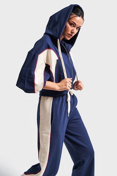its basic Women's Navy Blue Color S5-56 Knitted Fabric Tracksuit Athlete Top Sweatshirt 3-Piece Suit Combination