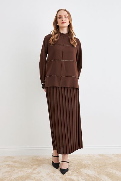 VAVİNOR Arin Pleated Double Suit - Brown