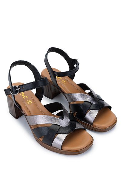 Tamer Tanca Women's Genuine Leather Black Heeled Sandals